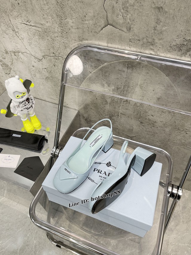 Prada小圓頭女鞋 普拉達2022早春新款馬卡龍系列高跟涼鞋 dx1948